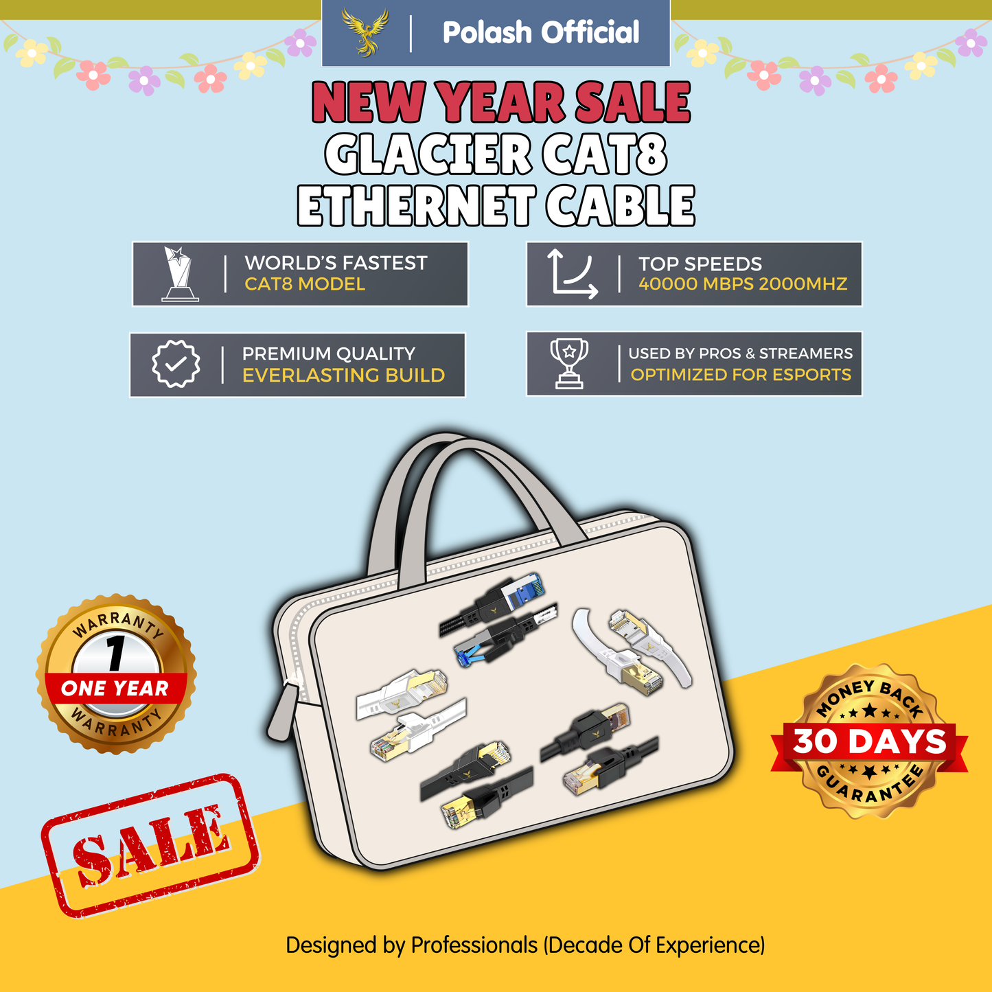 Polash™ Glacier CAT8 Ethernet Cable